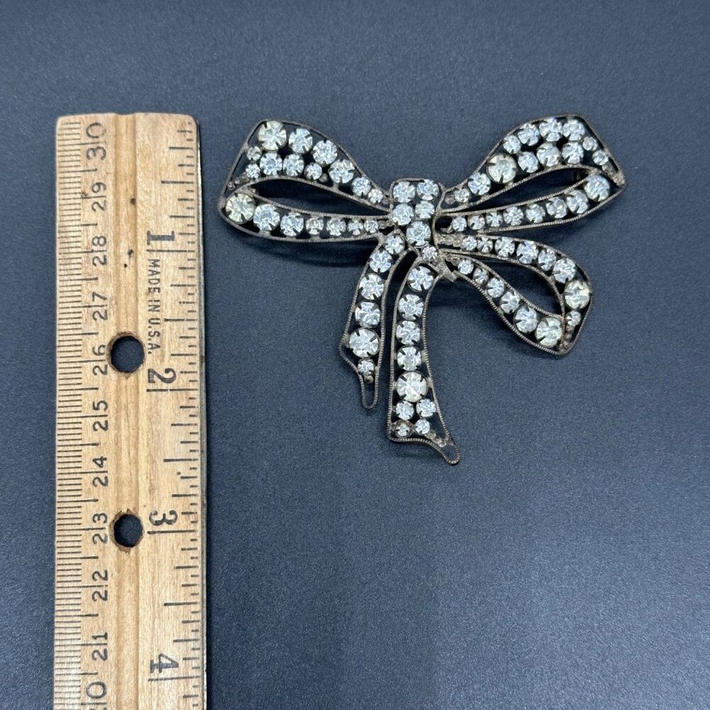 Antique Victorian Rhinestone Bow Pendant Hair Accessory Statement Vintage - Picture 9 of 11